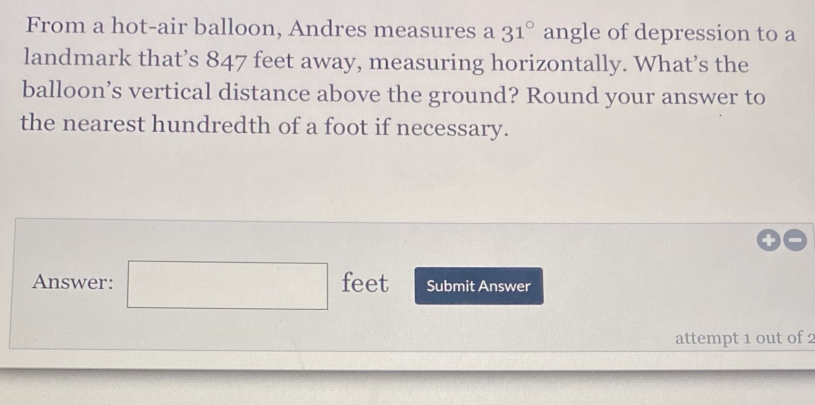 From a hot-air balloon, Andres measures a 31