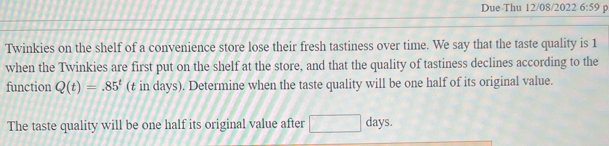 Due Thu 12/08/2022 6:59 p Twinkies on the shelf