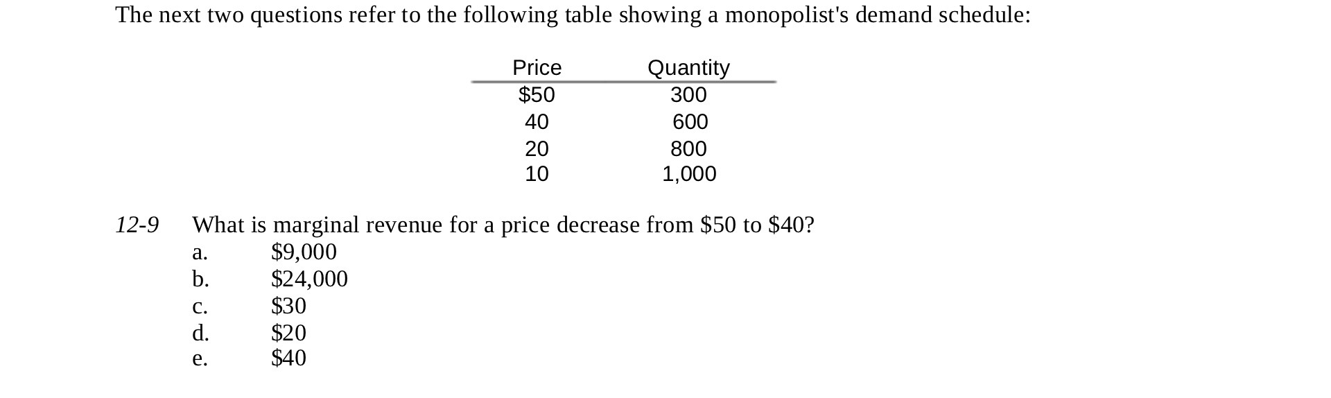 The next two questions refer to the following