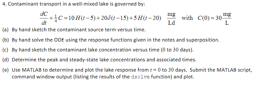 4. Contaminant transport in a well-mixed lake is