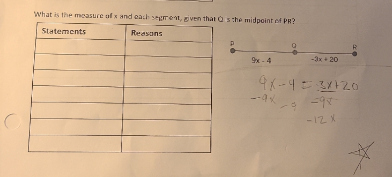 Complete the statement and reason tables to show