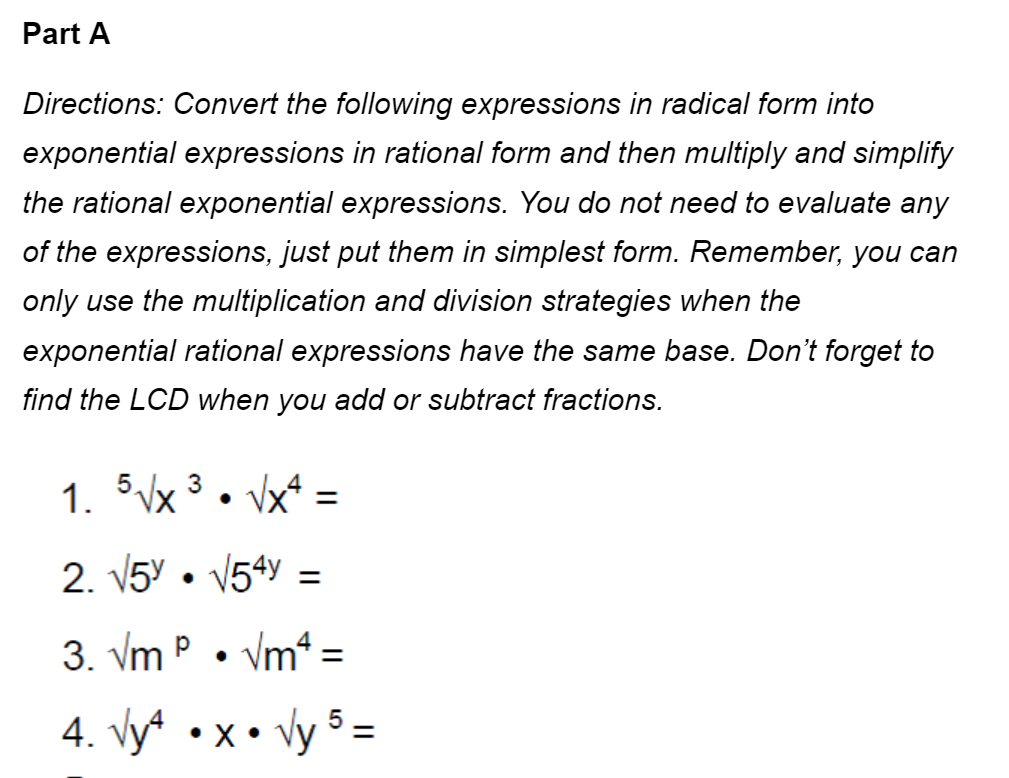 Part A Directions: Convert the following