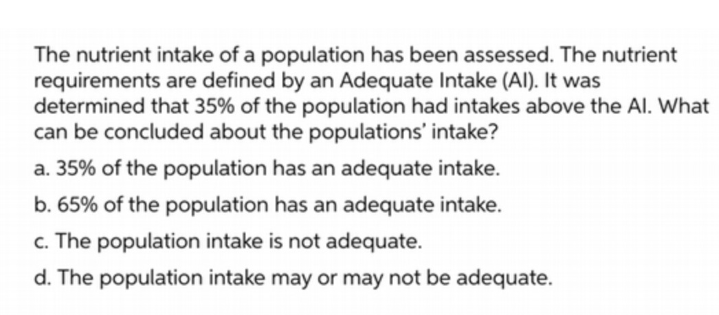 The nutrient intake of a population has been