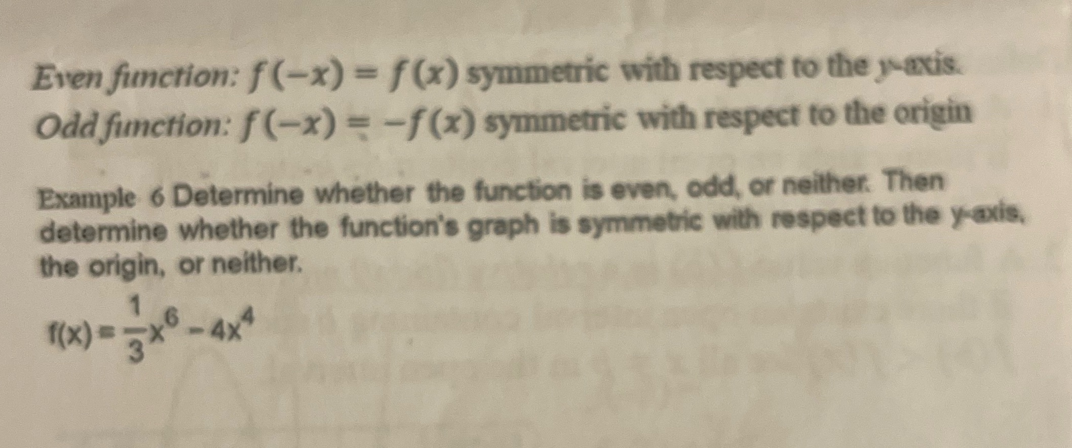 Even function: f(-x) = f(x) symmetric with