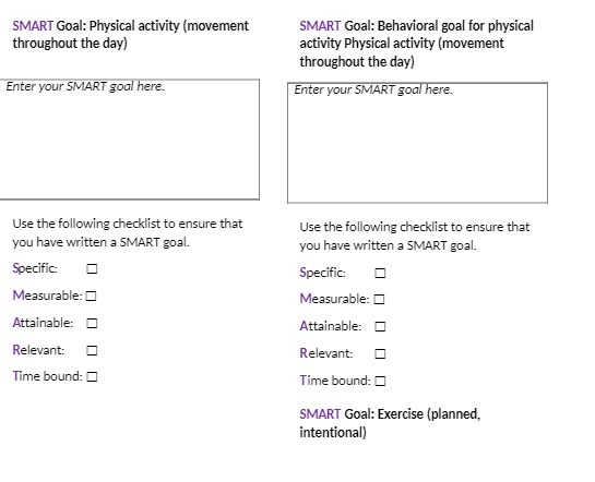 SMART Goal: Physical activity (movement SMART