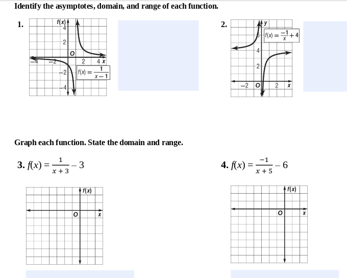 Identify the asymptotes, domain, and range of