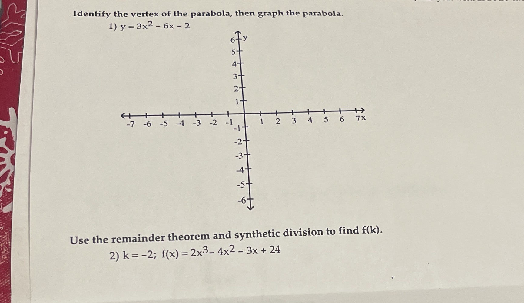 Identify the vertex of the parabola, then graph