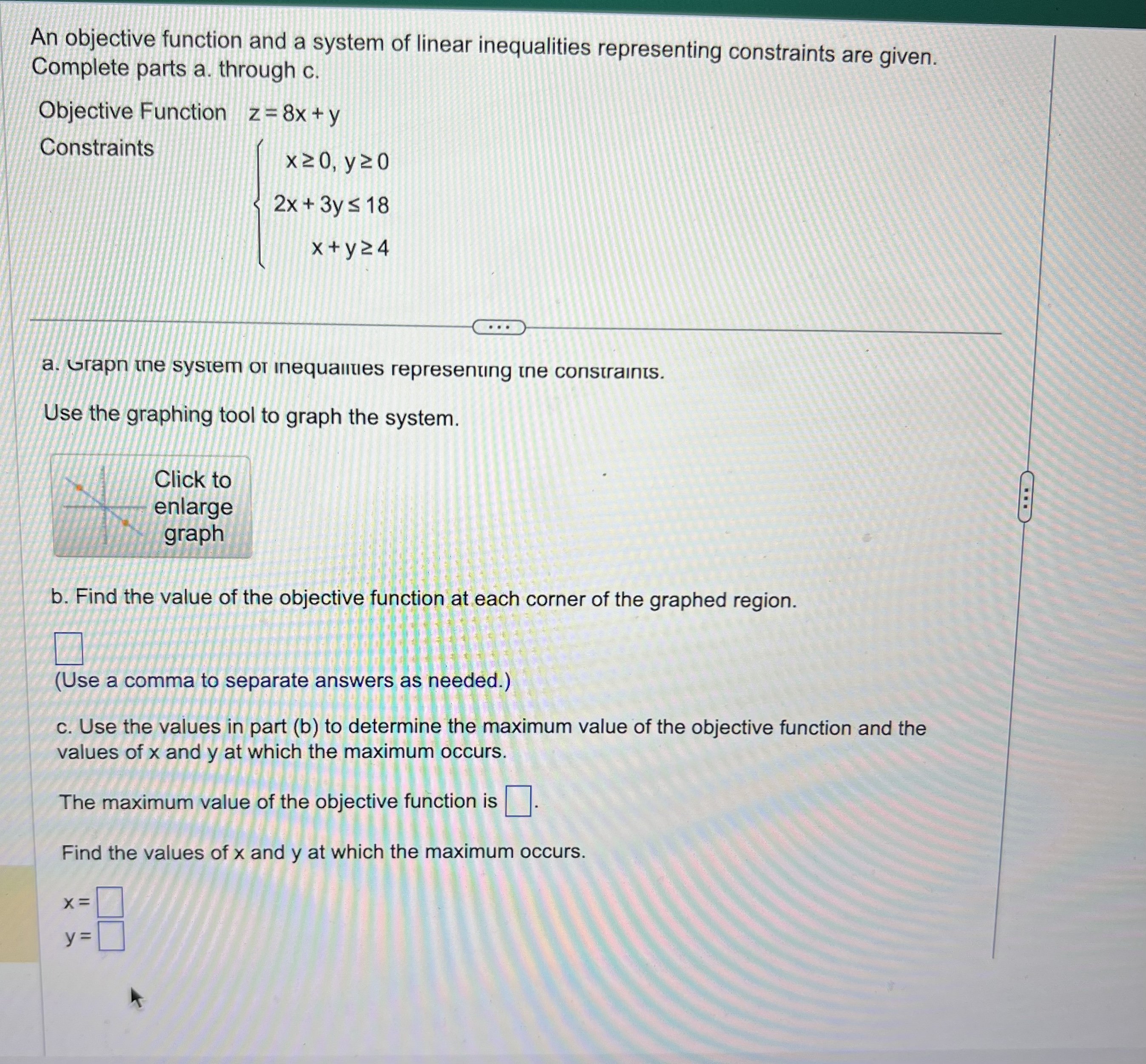 An objective function and a system of linear
