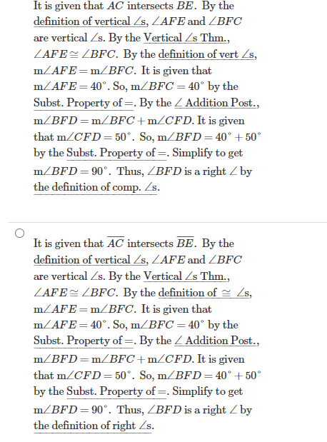 Number 1. It is given that AC intersects BE. By