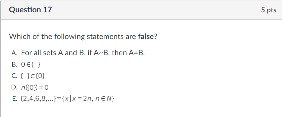 question 16 Set A={c, d, e, x, y} and set B={m,