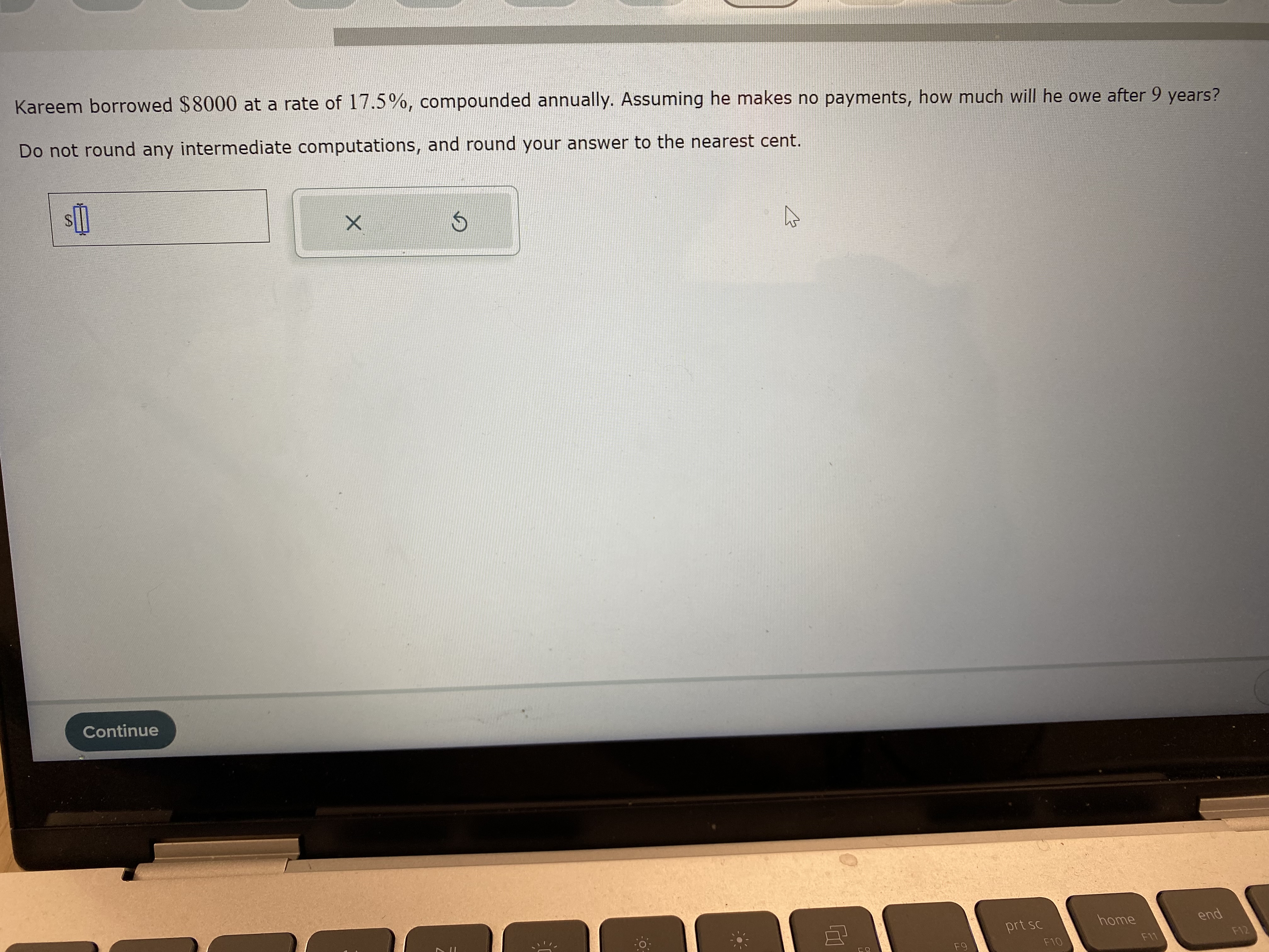 Kareem borrowed $8000 at a rate of 17.5%,