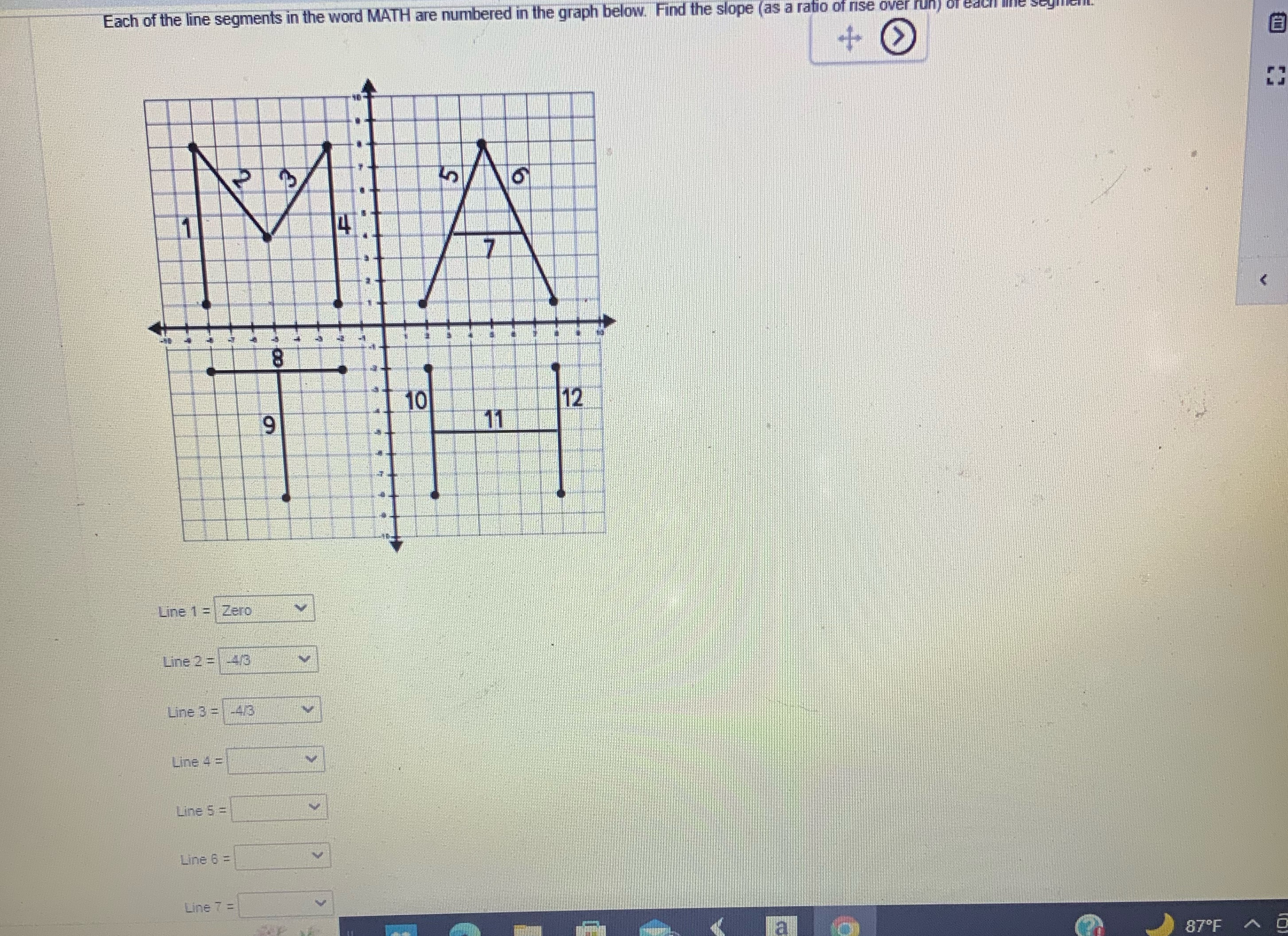 Each of the line segments in the word MATH are