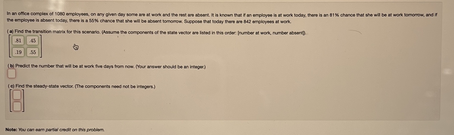 In an office complex of 1080 employees, on any