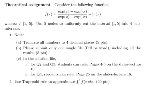 Theoretical assignment Consider the following