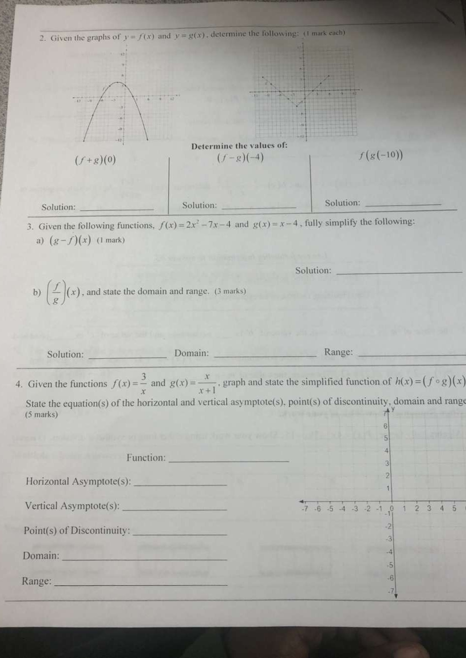 2. Given the graphs of y= f(x) and y= g(x).
