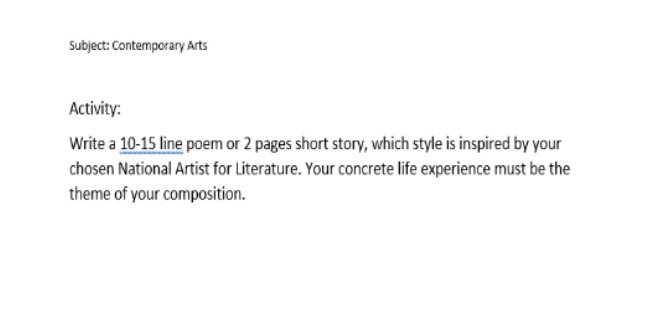 Subject: Contemporary Arts Activity: Write a