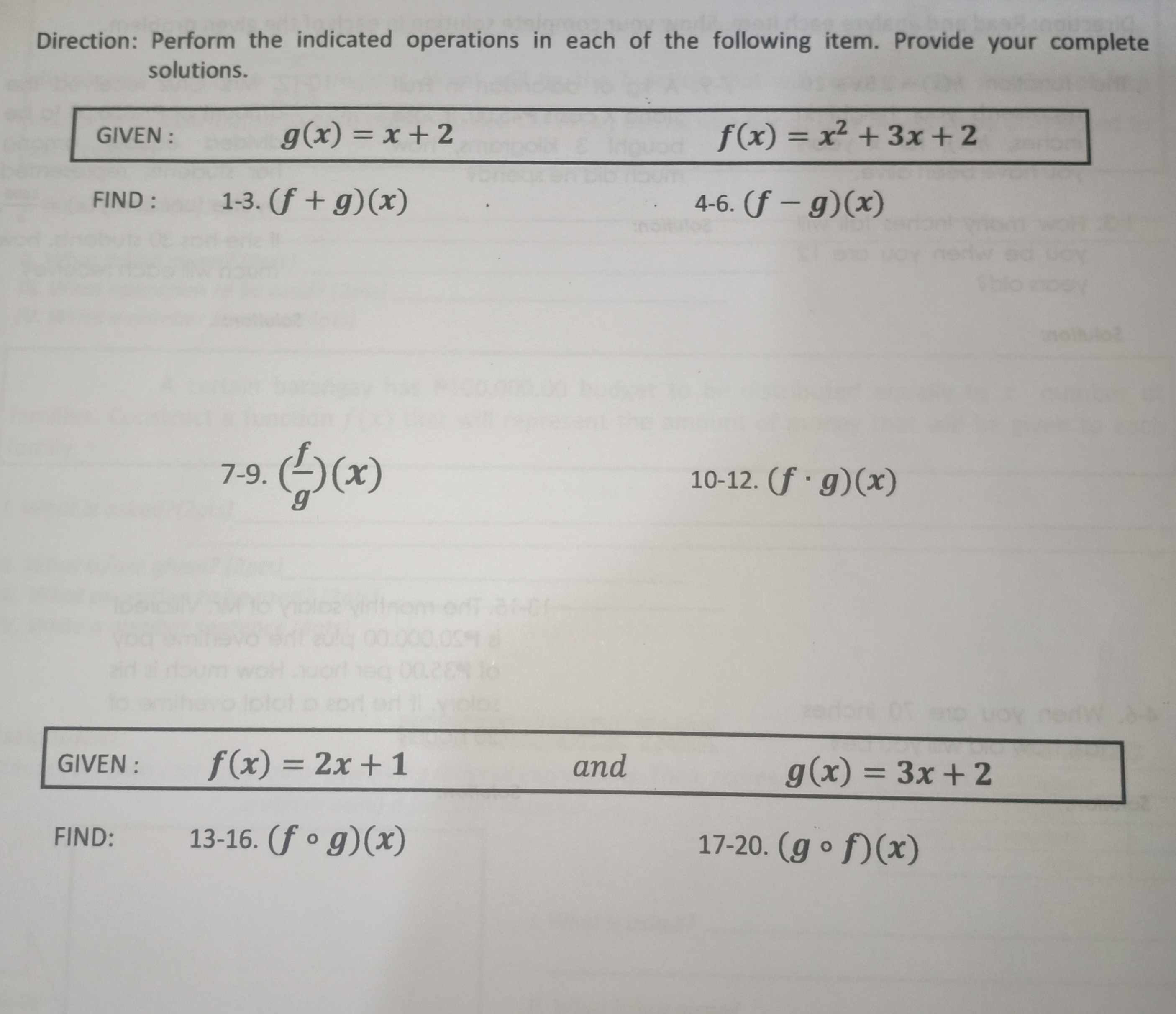 Direction: Perform the indicated operations in