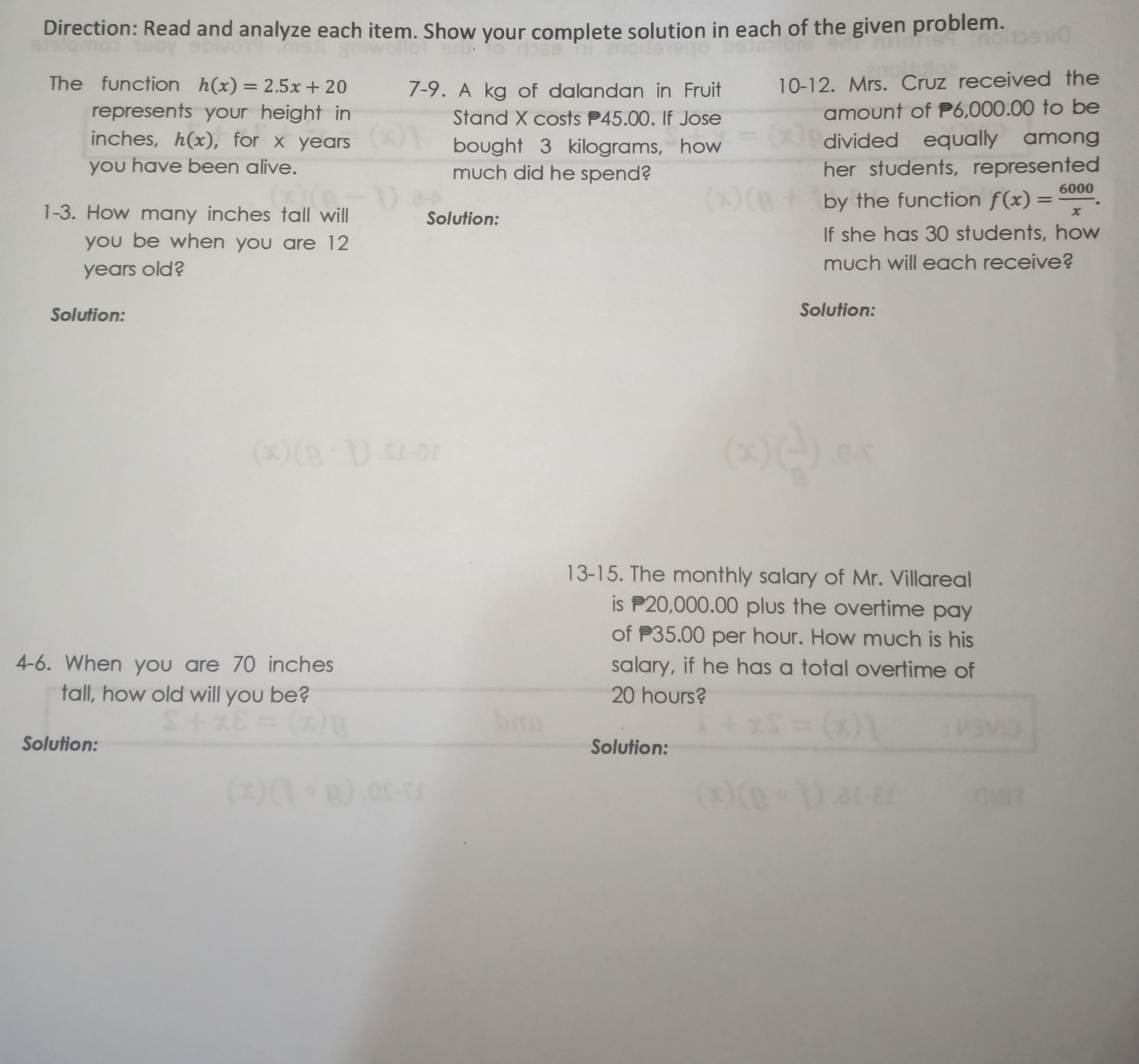 Direction: Perform the indicated operations in