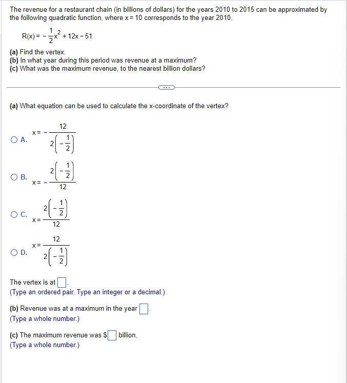 The revenue for a restaurant chain (in billions