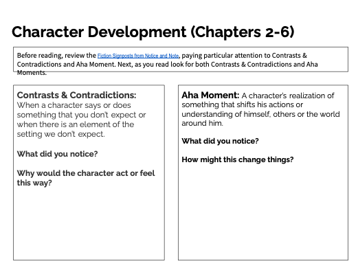 Character Development (Chapters 2-6) Before