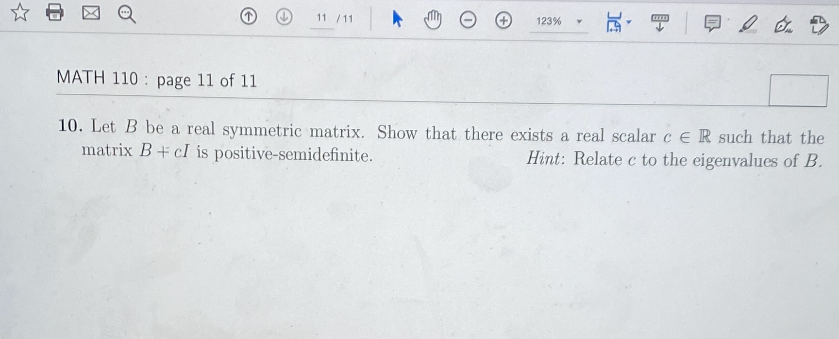 X 11 / 11 123% MATH 110 : page 11 of 11 10. Let B