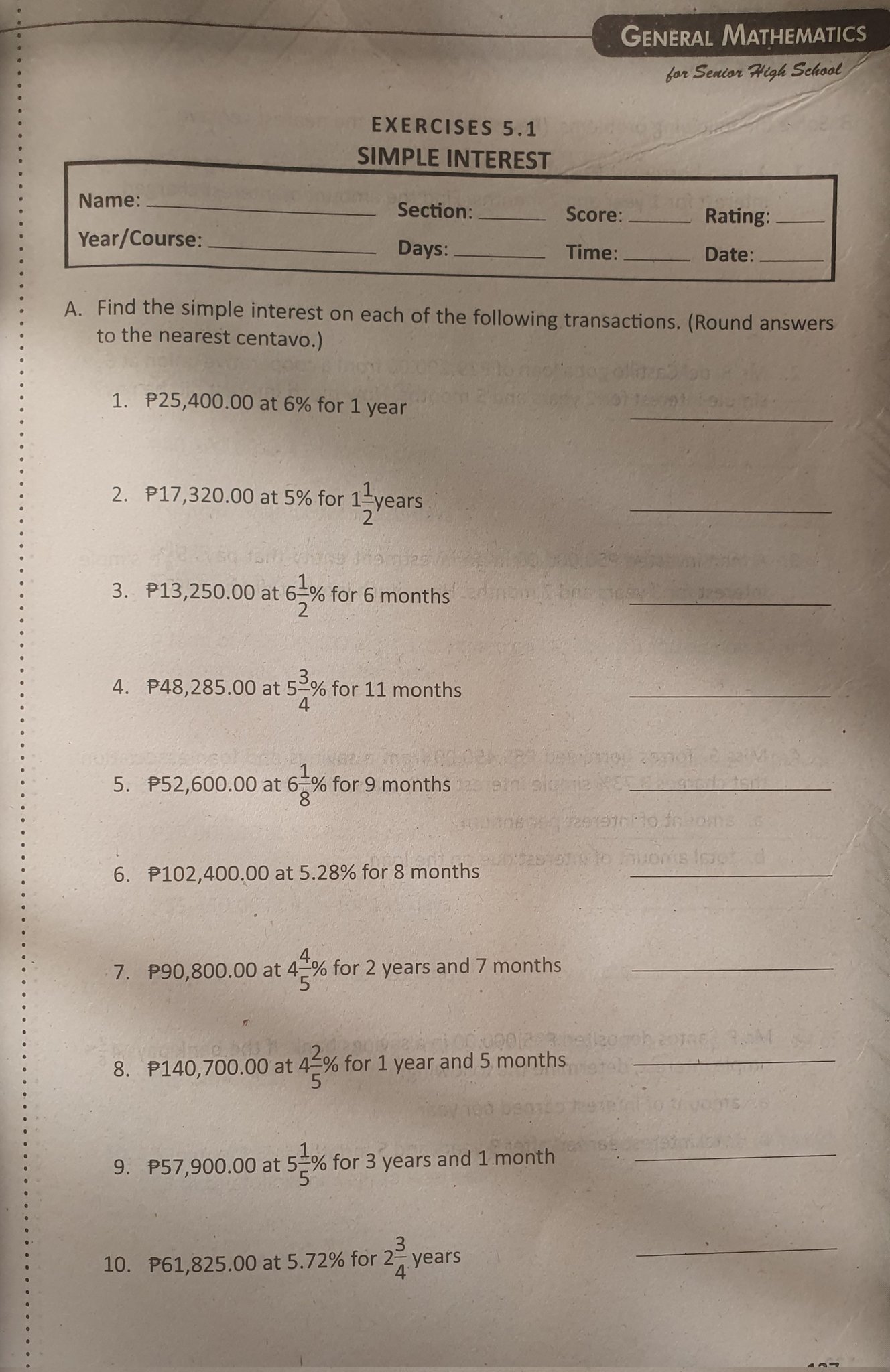 GENERAL MATHEMATICS for Senior High School