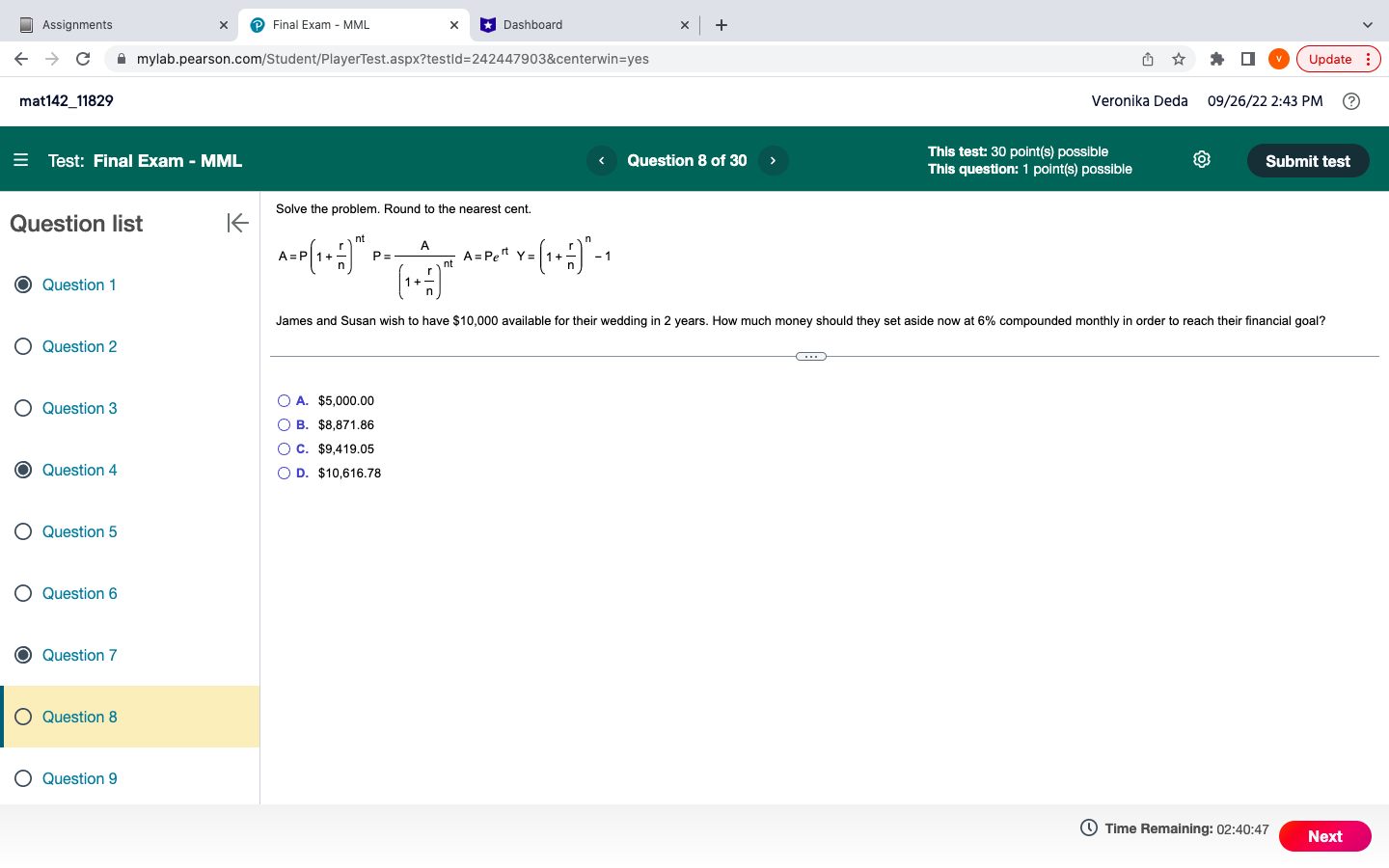 Assignments X Final Exam - MML X Dashboard X +  style=