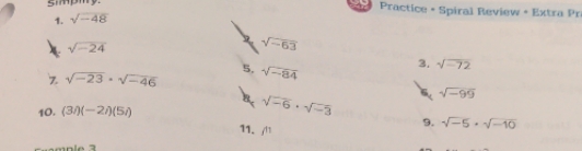 Practice . Spiral Review . Extra Pr 1. V-48 V -63