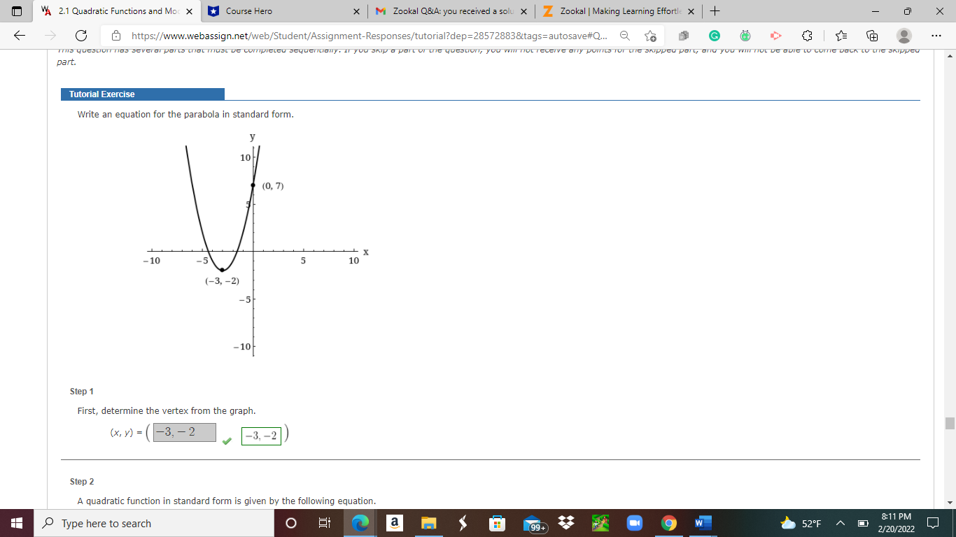 VA 2.1 Quadratic Functions and Moc X * Course
