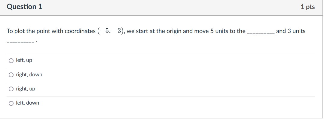 Question 1 1 pts To plot the point with