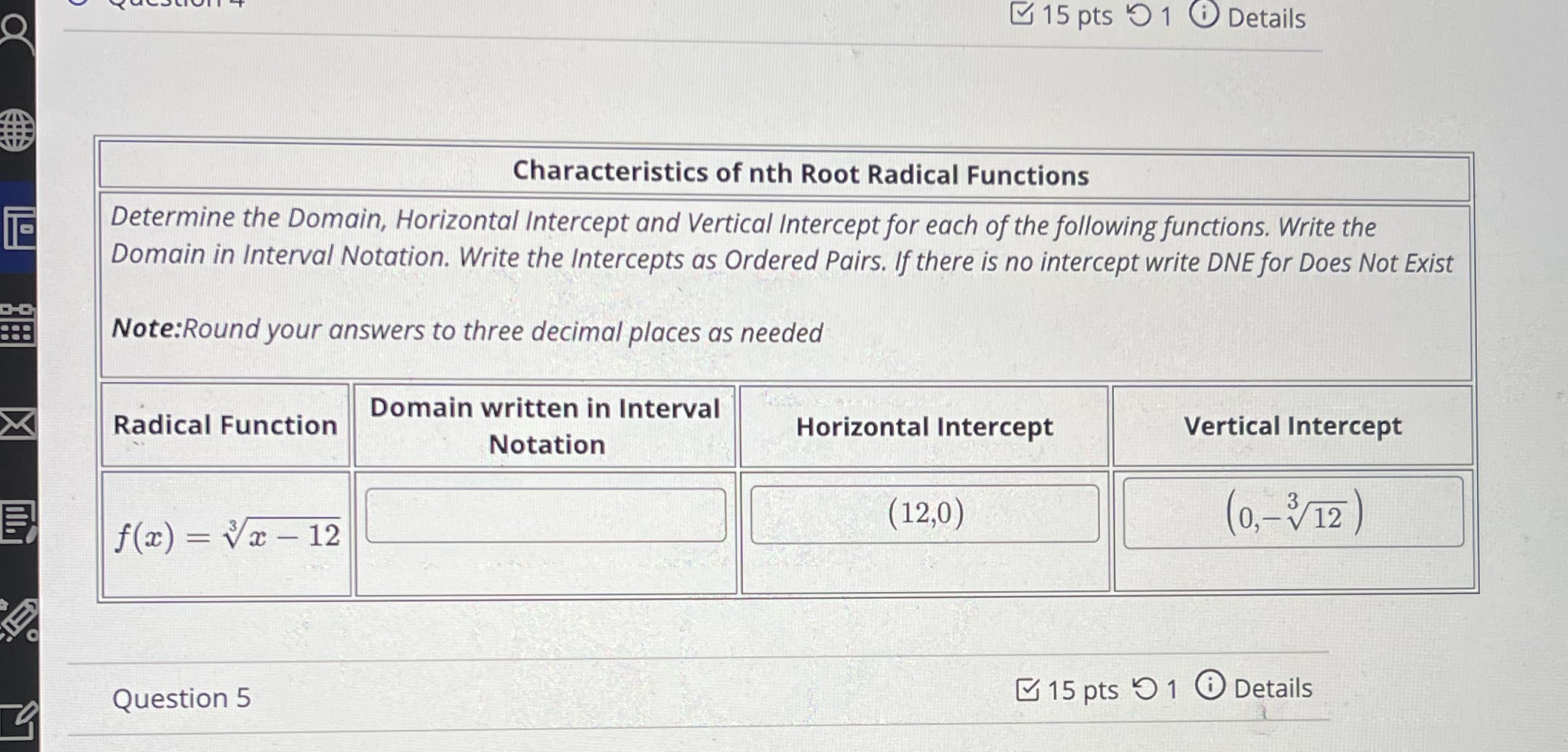 Q 15 pts O 1 0 Details Characteristics of nth