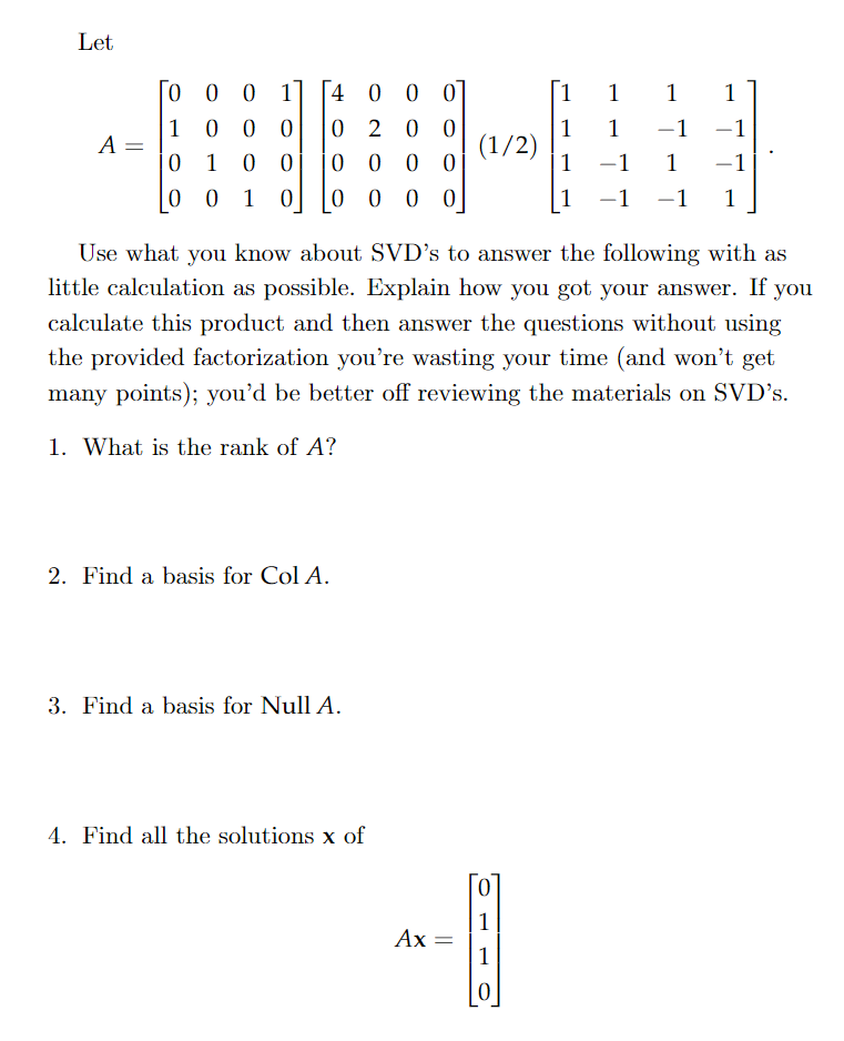 Let 4 O 0 0 0 O 0 0 1 1 0 0 0 0 0 N A = (1/2) 0 1