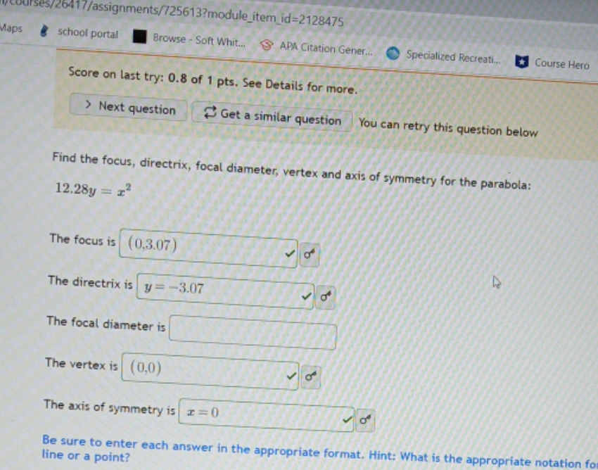 need the focal diameter