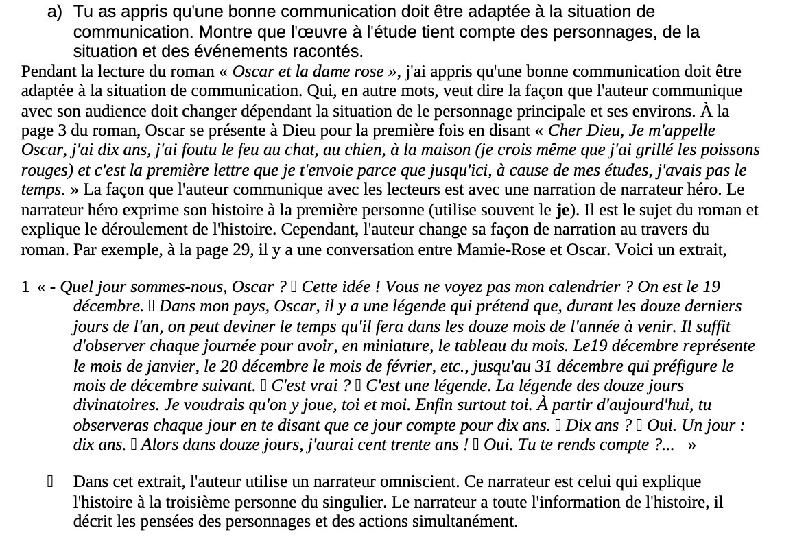 a) Tu as appris qu'une bonne communication