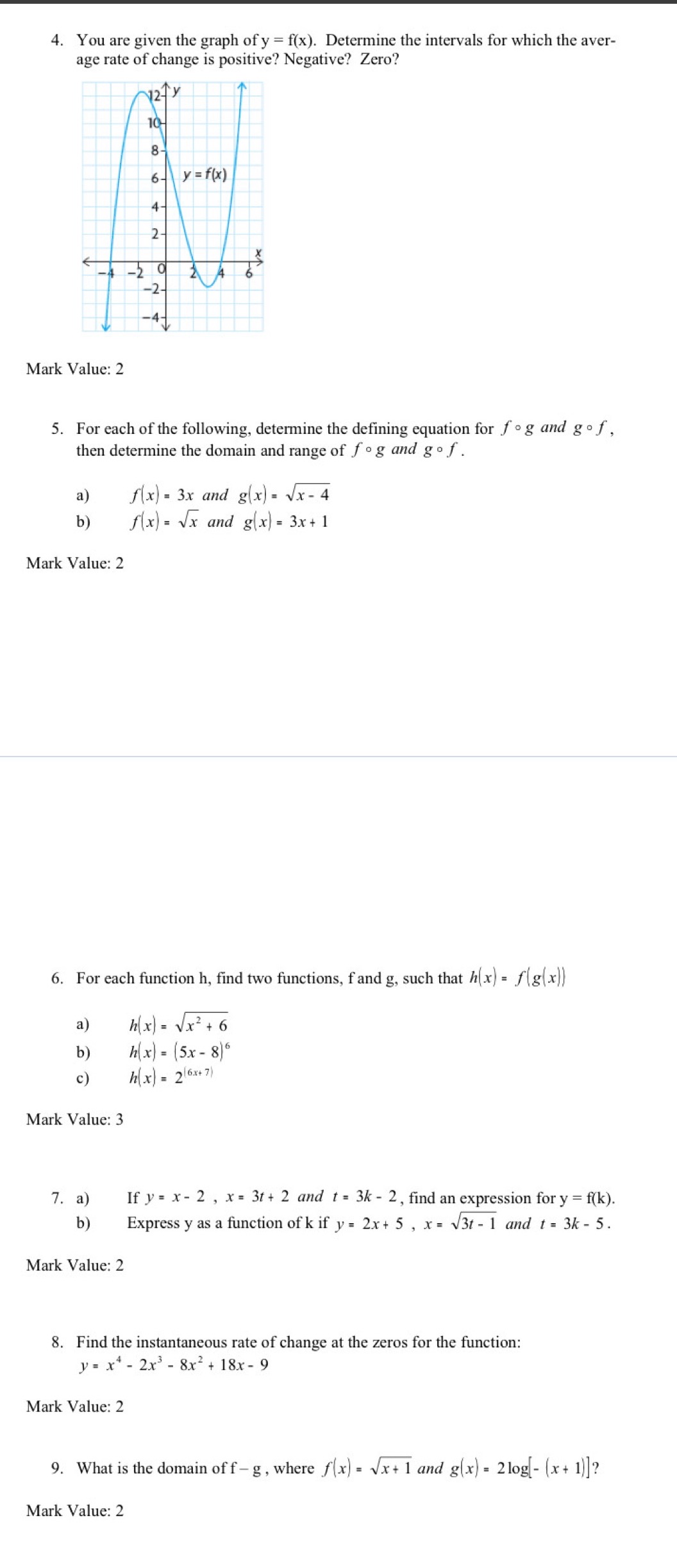 Question 4-9 4. You are given the graph of y =