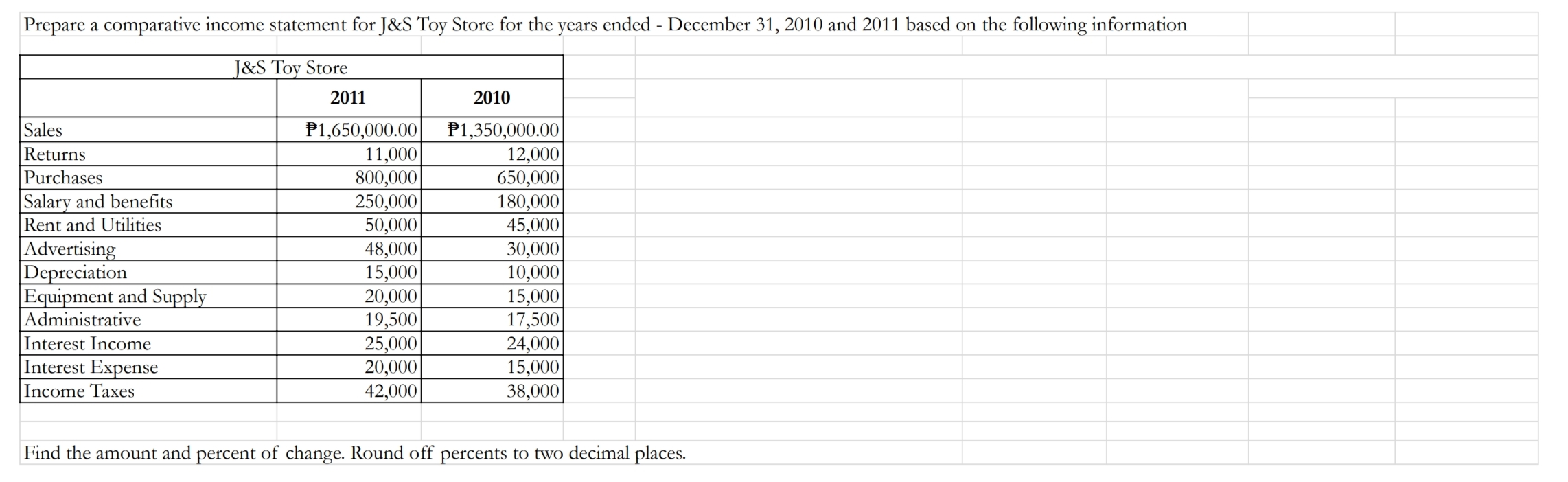 Prepare a comparative income statement for J&S