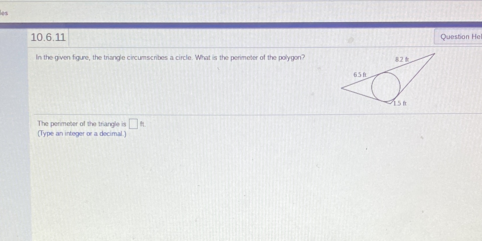 Question 6 es 10.6.11 Question He In the given