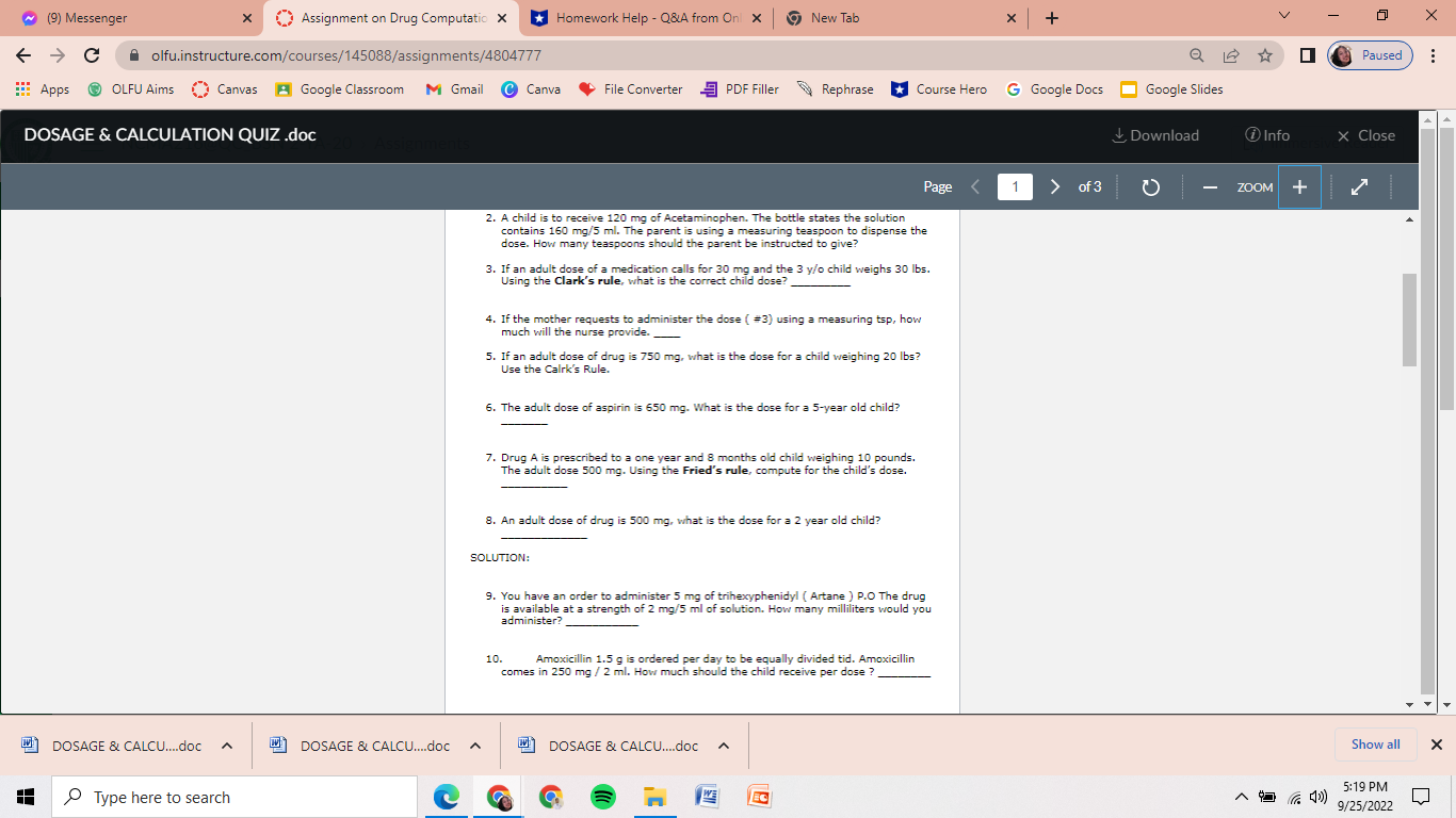 ~ (9) Messenger X Assignment on Drug ComputationX