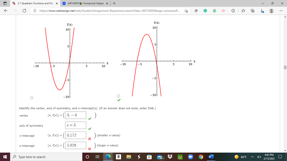 WA 2.1 Quadratic Functions and Moc X AIR MATH*
