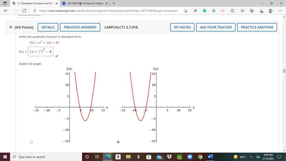 WA 2.1 Quadratic Functions and Moc X AIR MATH*