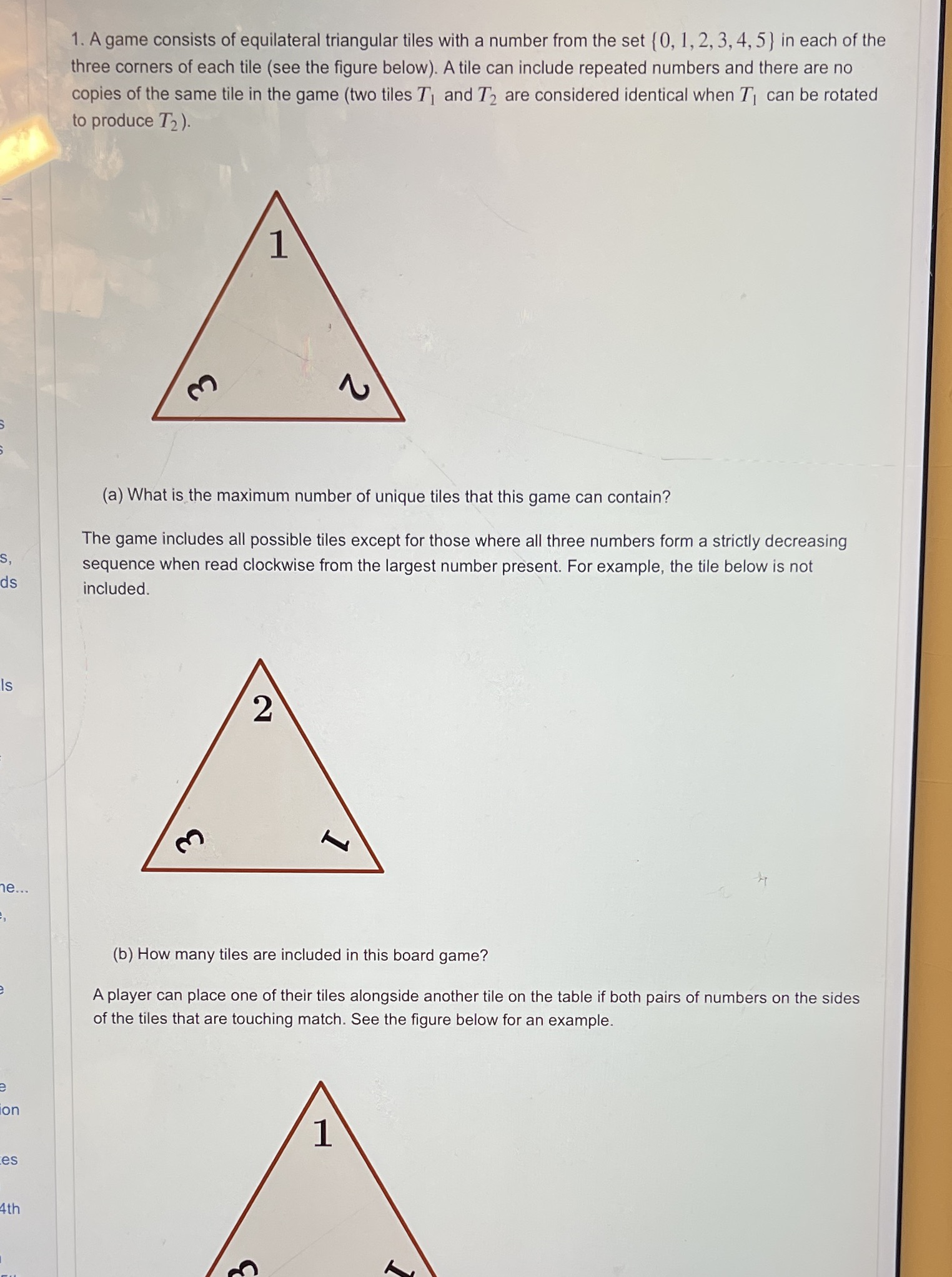 1. A game consists of equilateral triangular