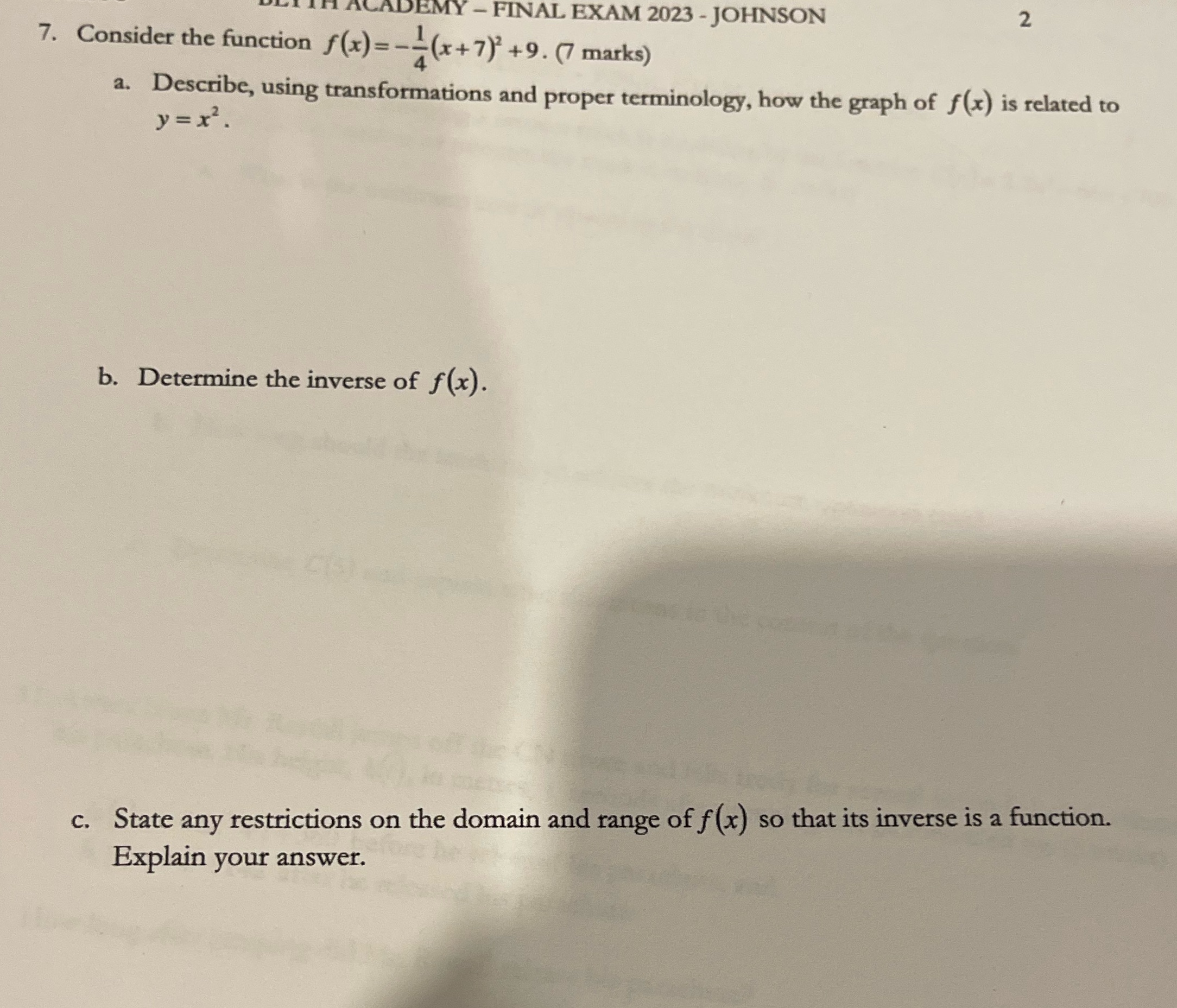 ADEMY - FINAL EXAM 2023 - JOHNSON 2 7. Consider