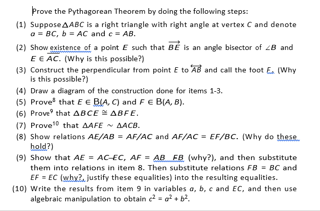 Test I Prove the Pythagorean Theorem by doing the