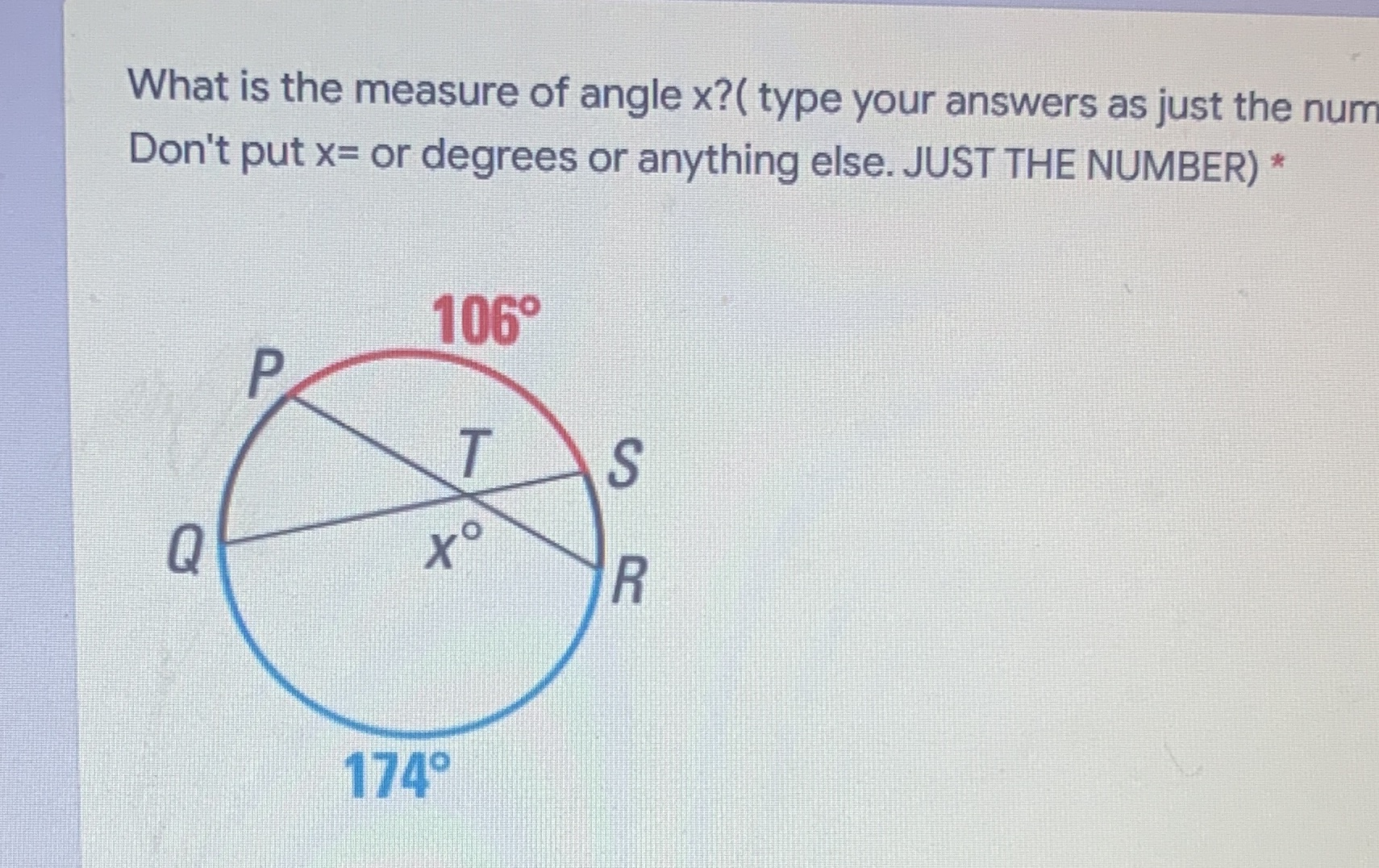What is the measure of angle x?( type your