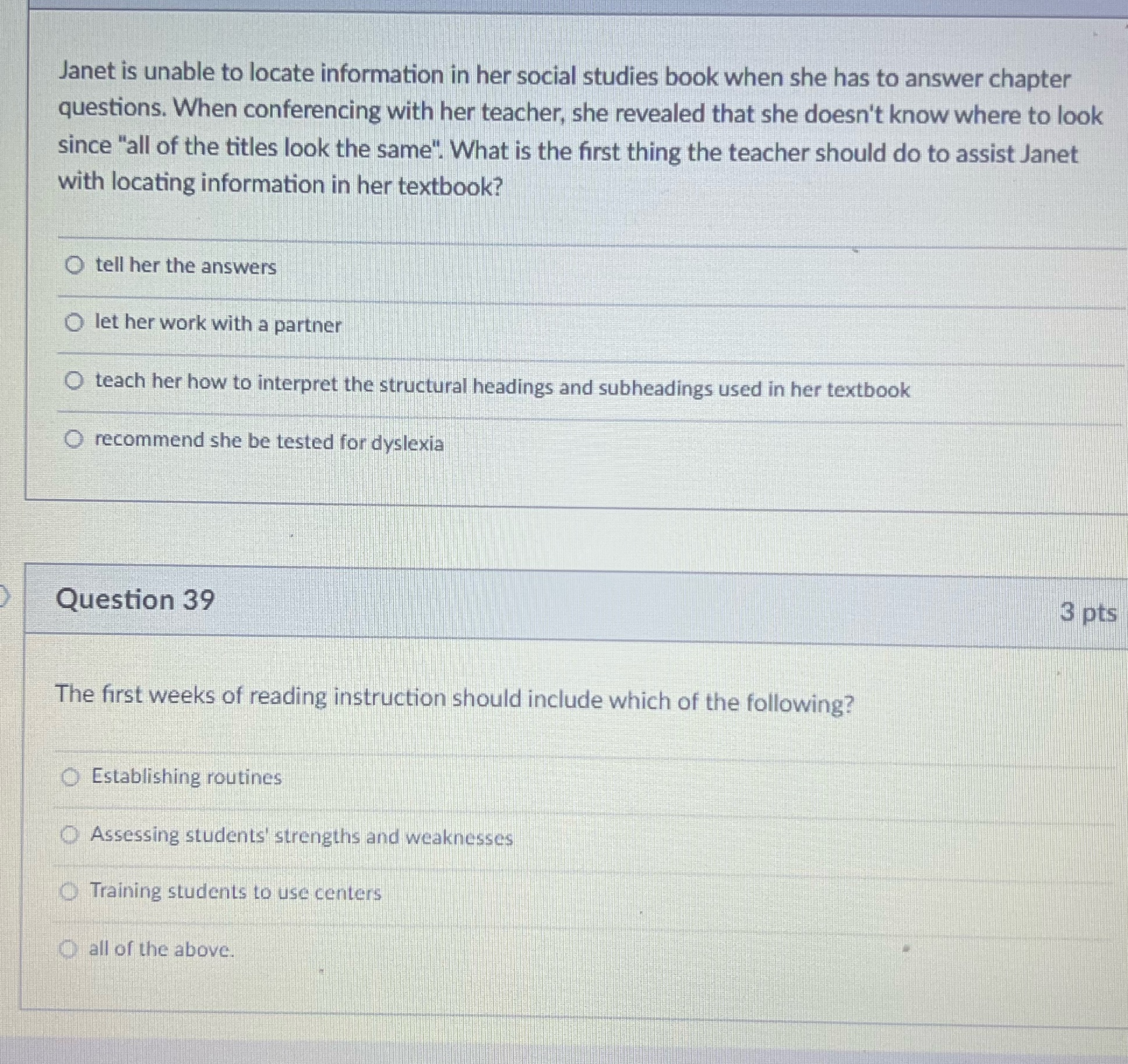 Janet is unable to locate information in her