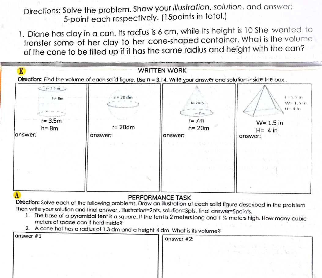 answer prob no. 1 and written work E and A
