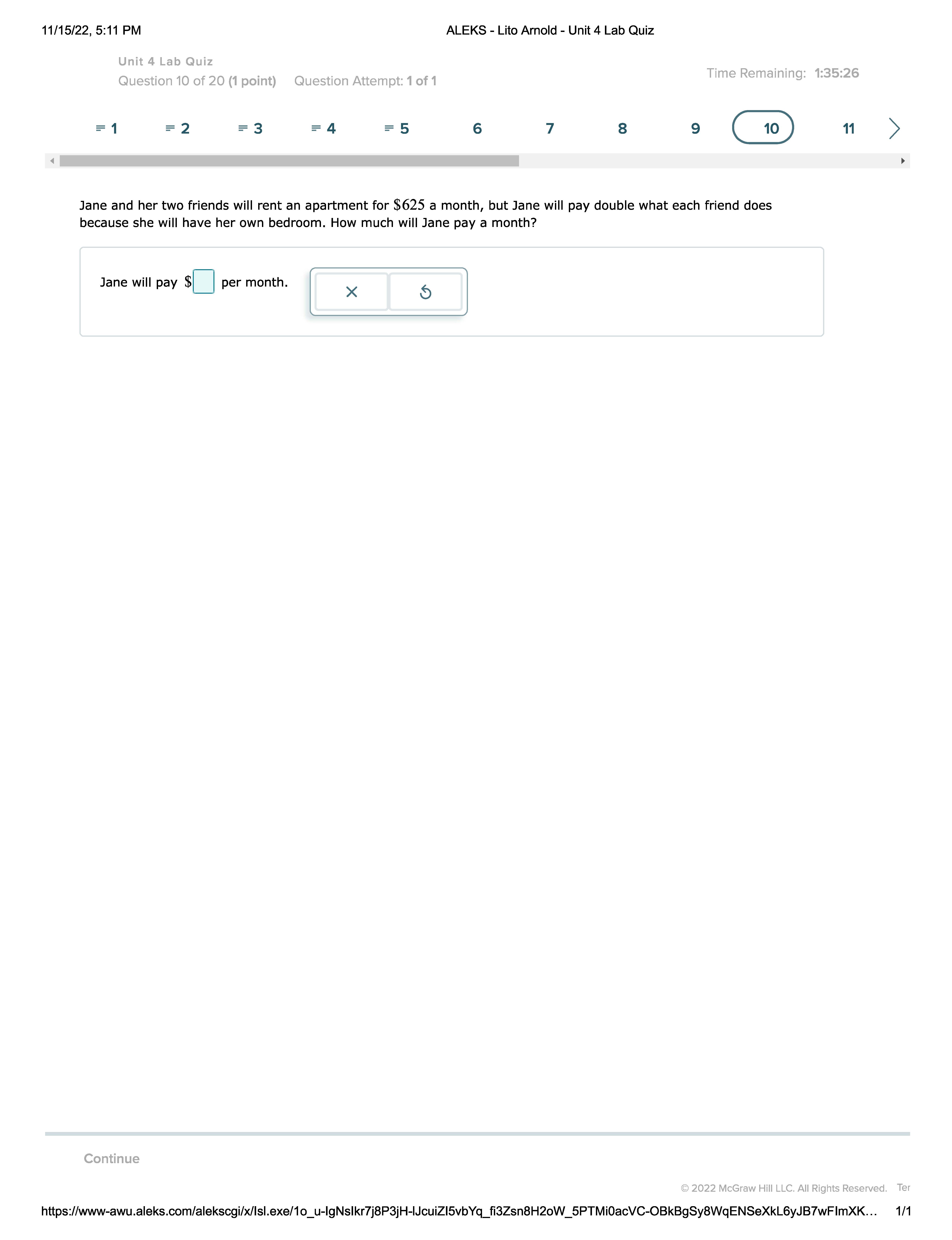 11/15/22, 5:11 PM ALEKS - Lito Arnold - Unit 4