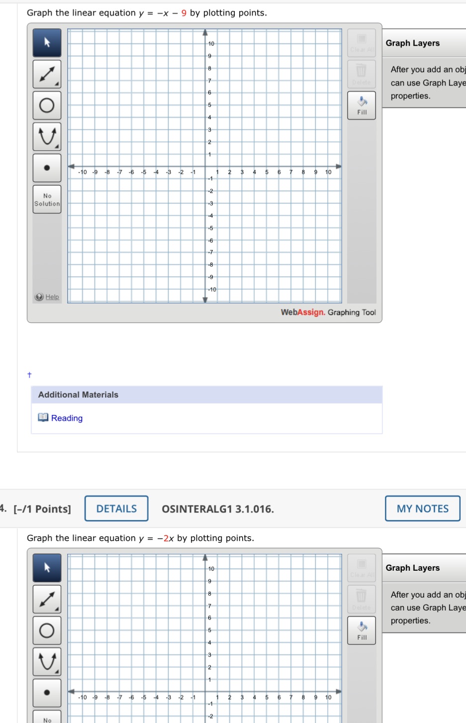 Graph the linear equation y = -x - 9 by plotting