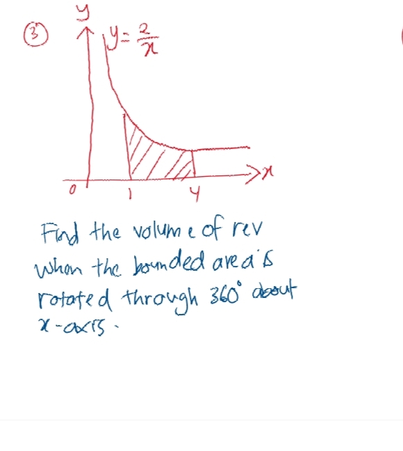 y 0 Find the volume of rev when the bounded