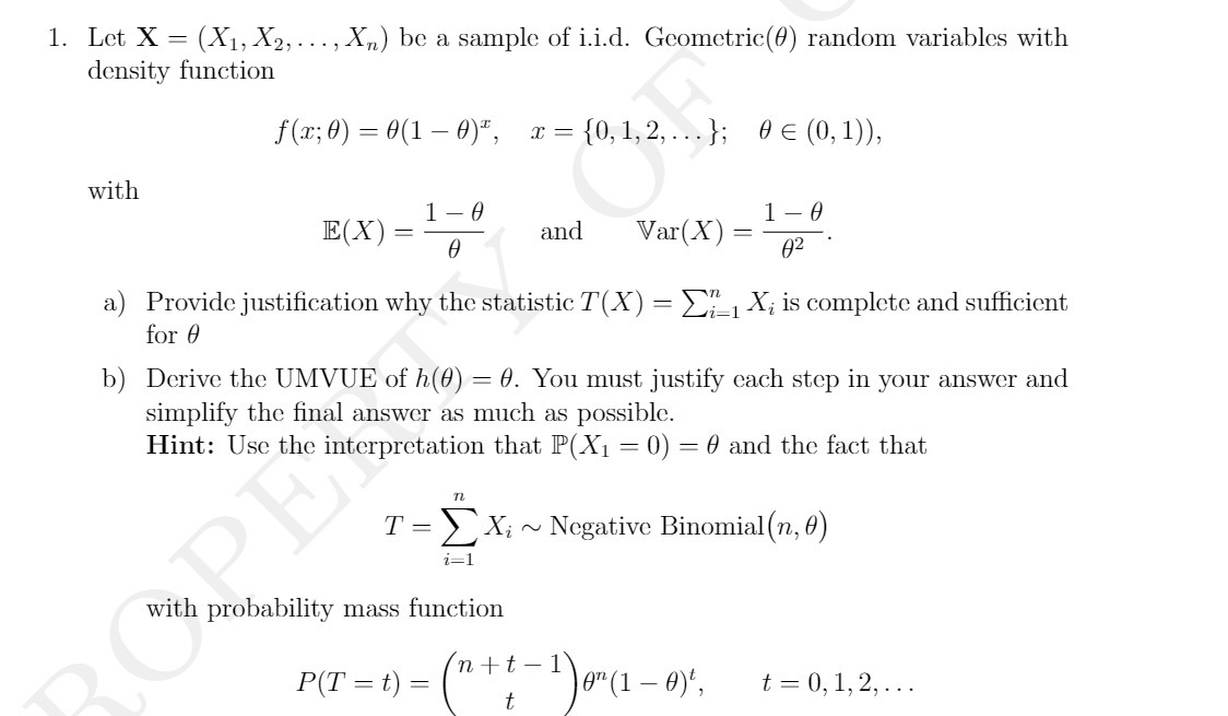 1. Let X = (X1,X2,. . . ,Xn) be a sample of